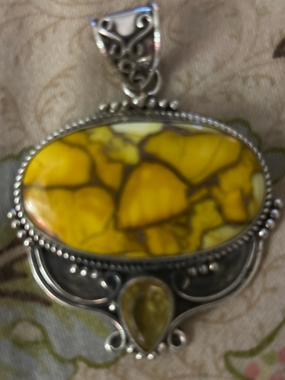 Rare Honey Dahlia Turquoise and Citrine Pendant